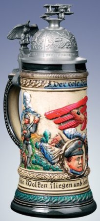 LE German Beer Stein Red Baron with Plane on Lid